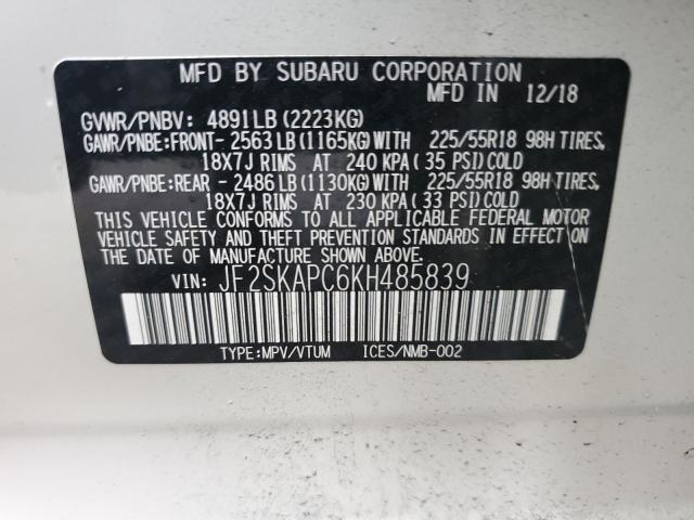 2019 Subaru Forester Sport VIN: JF2SKAPC6KH485839 Lot: 54621384