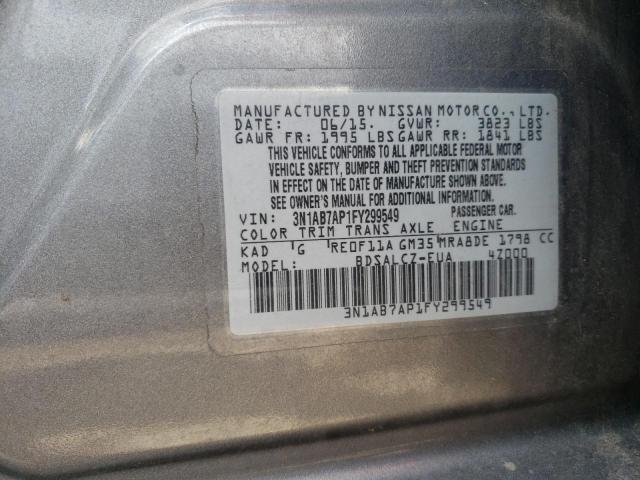 2015 Nissan Sentra S VIN: 3N1AB7AP1FY299549 Lot: 53666244