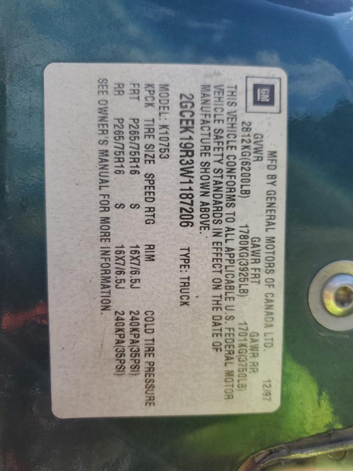 2GCEK19R3W1187206 1998 Chevrolet Gmt-400 K1500