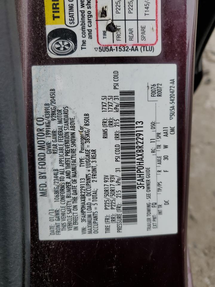 3FAHP0HAXBR229113 2011 Ford Fusion Se