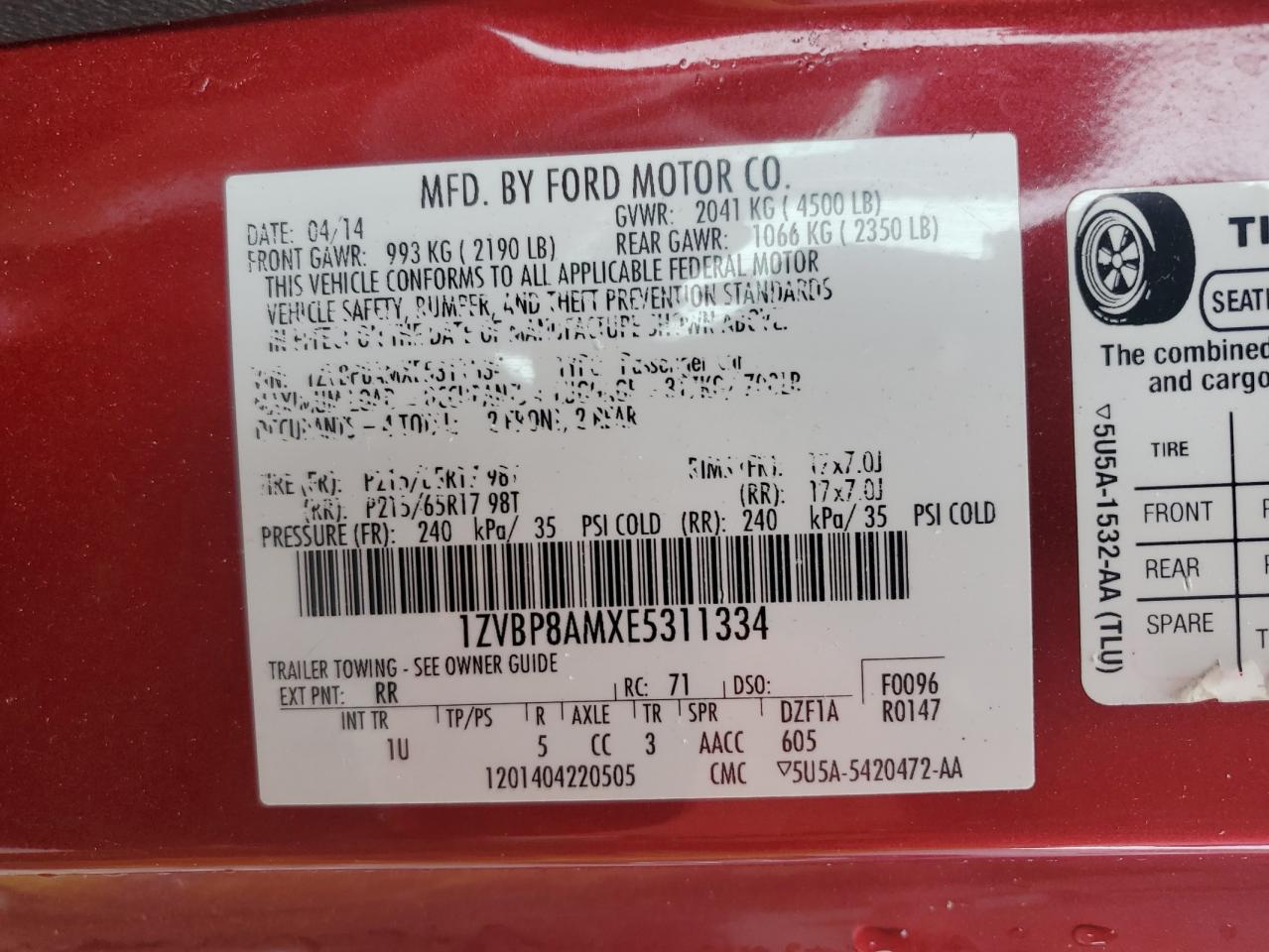 1ZVBP8AMXE5311334 2014 Ford Mustang