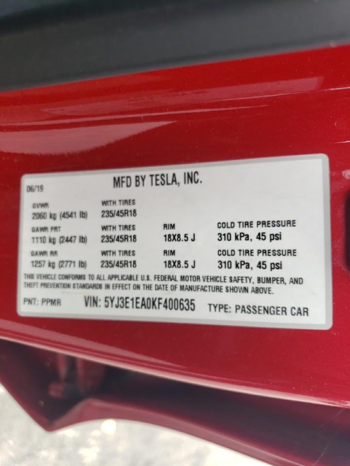 5YJ3E1EA0KF400635 2019 Tesla Model 3