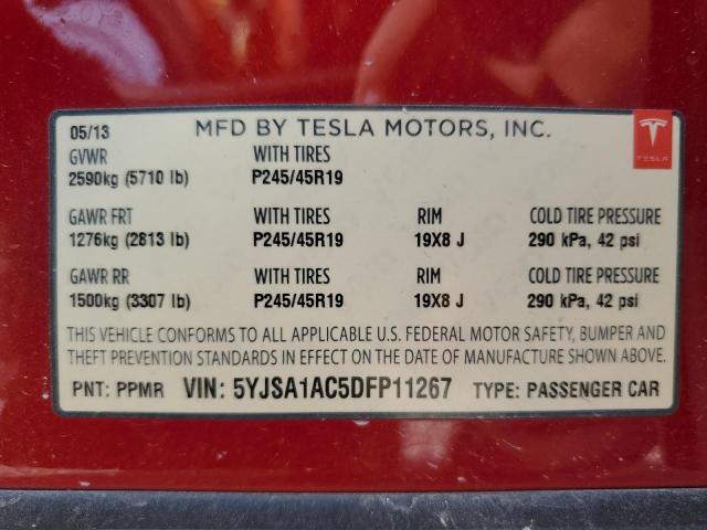 2013 Tesla Model S VIN: 5YJSA1AC5DFP11267 Lot: 55372714