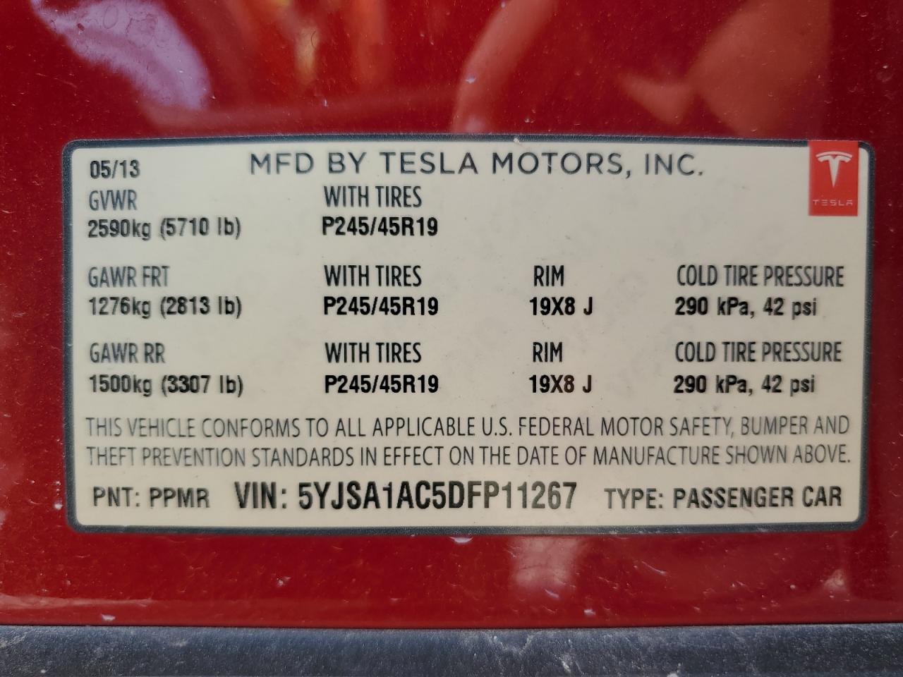 5YJSA1AC5DFP11267 2013 Tesla Model S