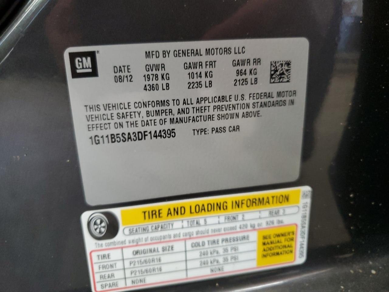 1G11B5SA3DF144395 2013 Chevrolet Malibu Ls