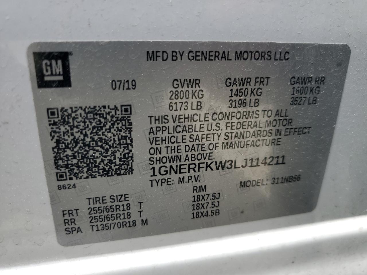 1GNERFKW3LJ114211 2020 Chevrolet Traverse Ls