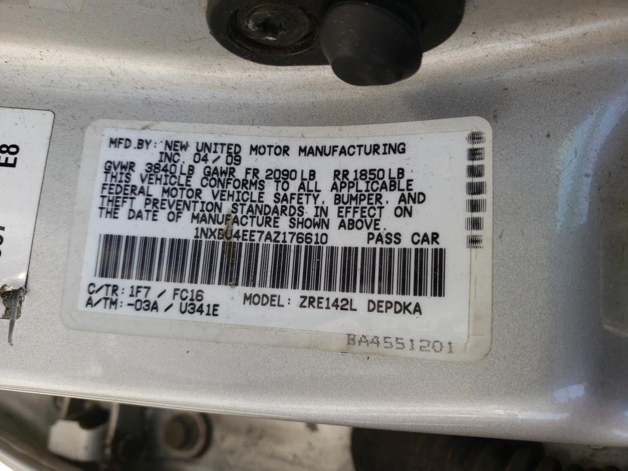 1NXBU4EE7AZ176610 2010 Toyota Corolla Base