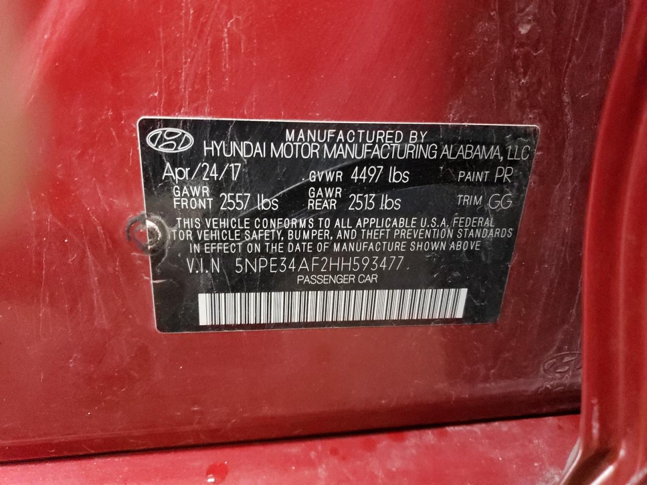 5NPE34AF2HH593477 2017 Hyundai Sonata Sport