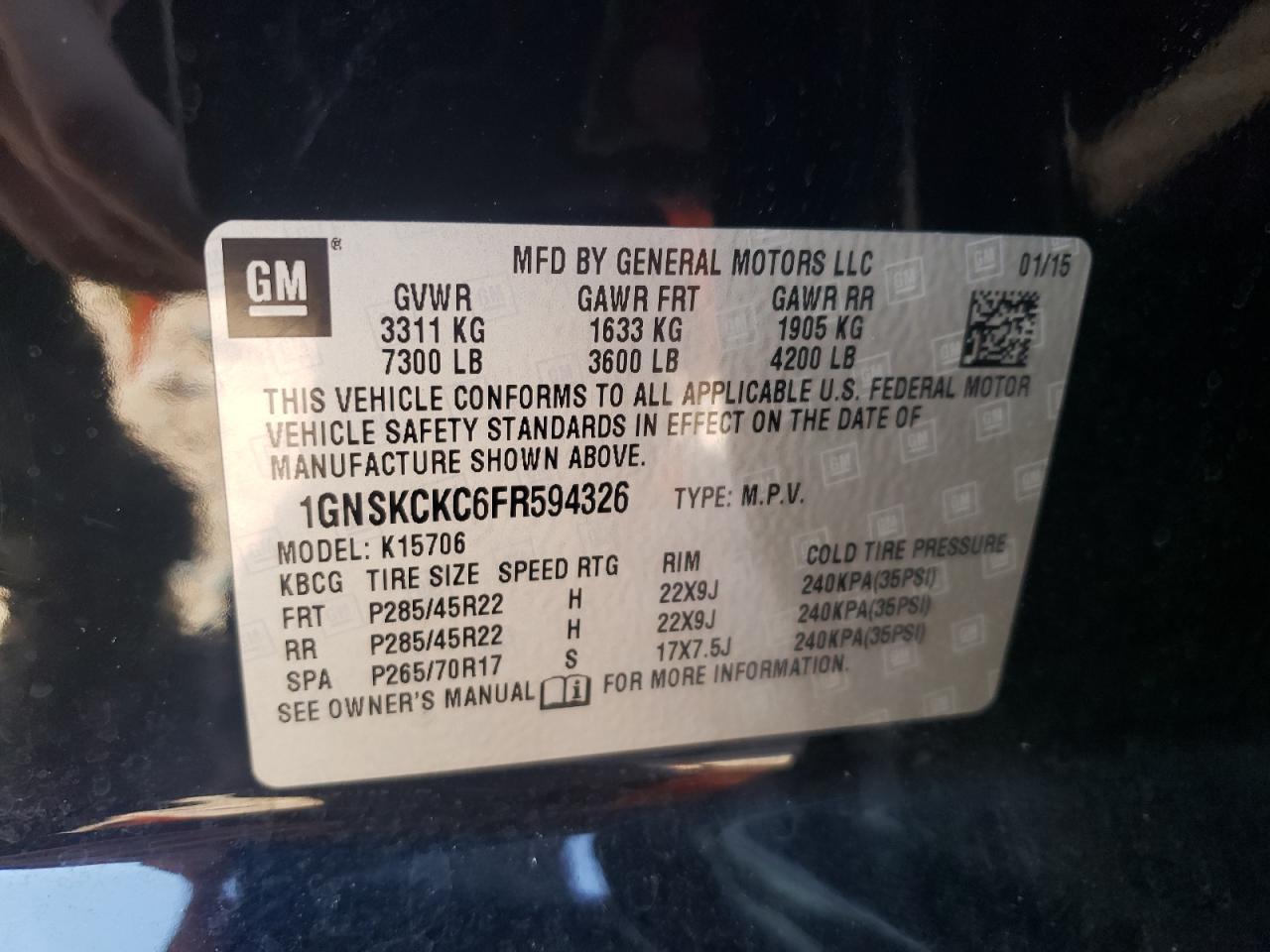 1GNSKCKC6FR594326 2015 Chevrolet Tahoe K1500 Ltz