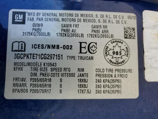 2012 Chevrolet Silverado K1500 Ltz VIN: 3GCPKTE71CG297151 Lot: 55421274