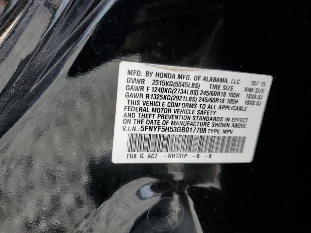 2016 Honda Pilot Exl VIN: 5FNYF5H53GB017708 Lot: 55564714