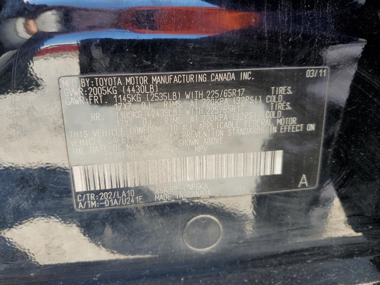 2T3YF4DV3BW080049 2011 Toyota Rav4 Limited