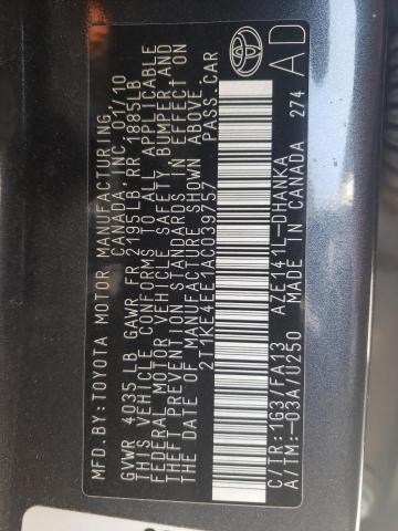 2010 Toyota Corolla Matrix S VIN: 2T1KE4EE1AC039757 Lot: 55520584