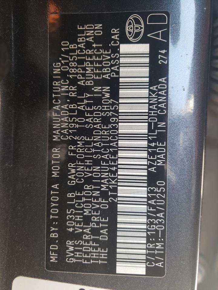 2T1KE4EE1AC039757 2010 Toyota Corolla Matrix S