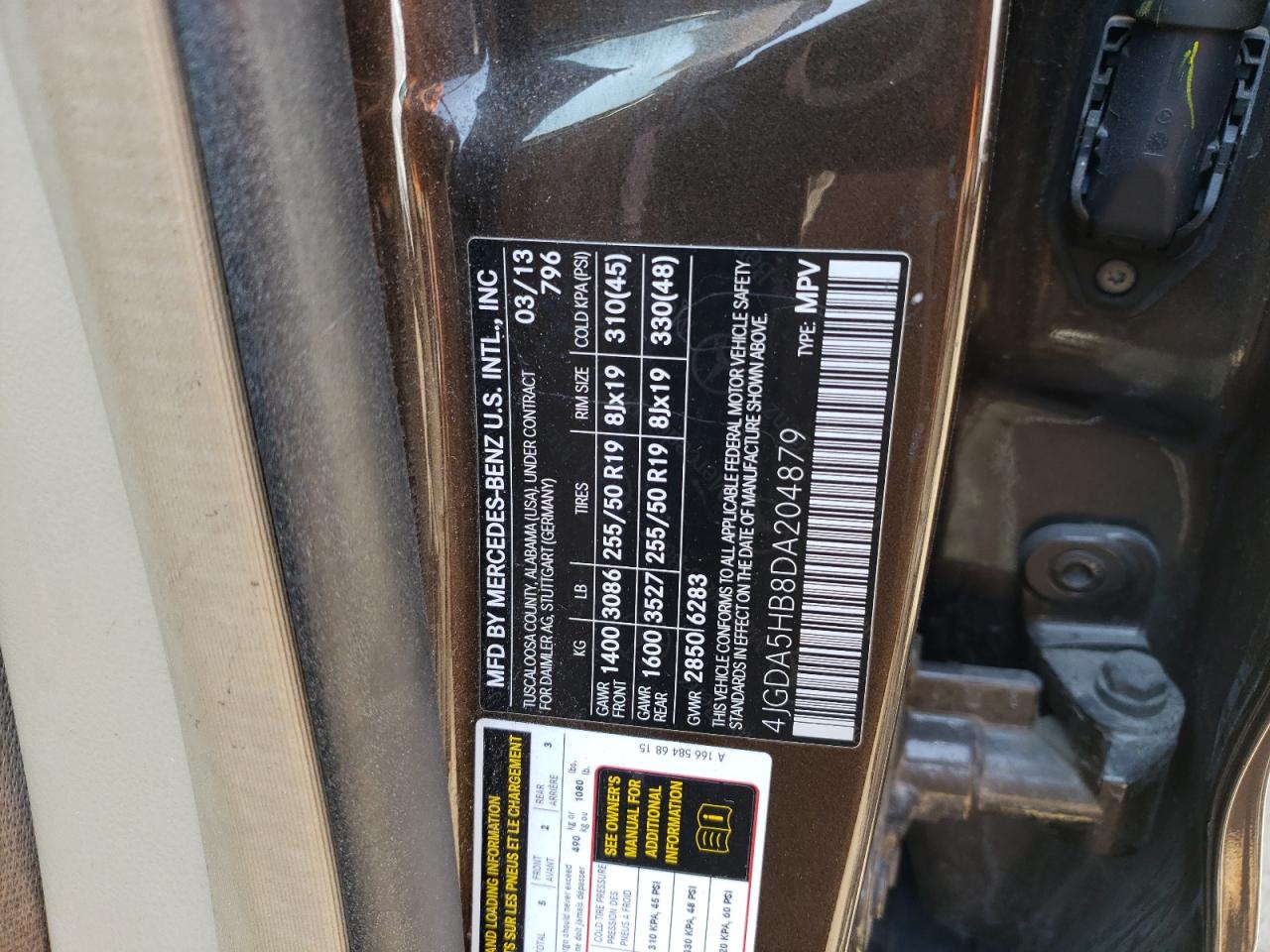 4JGDA5HB8DA204879 2013 Mercedes-Benz Ml 350 4Matic