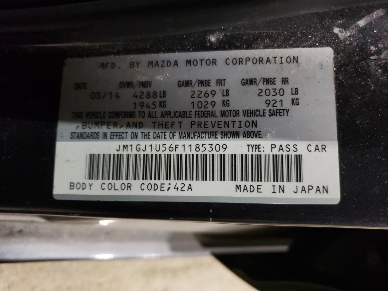 JM1GJ1U56F1185309 2015 Mazda 6 Sport