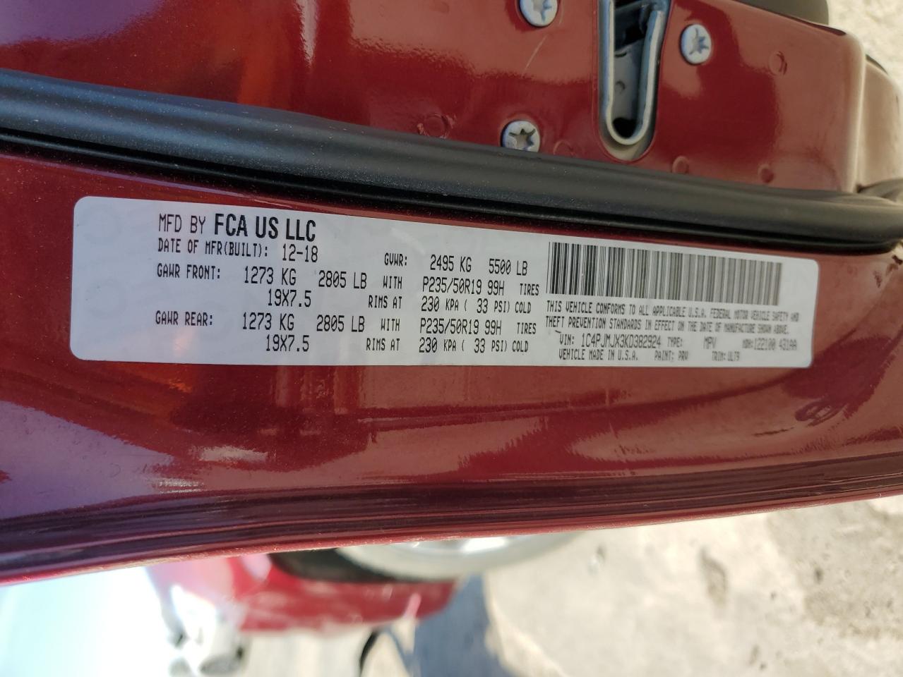 1C4PJMJX3KD382924 2019 Jeep Cherokee Overland