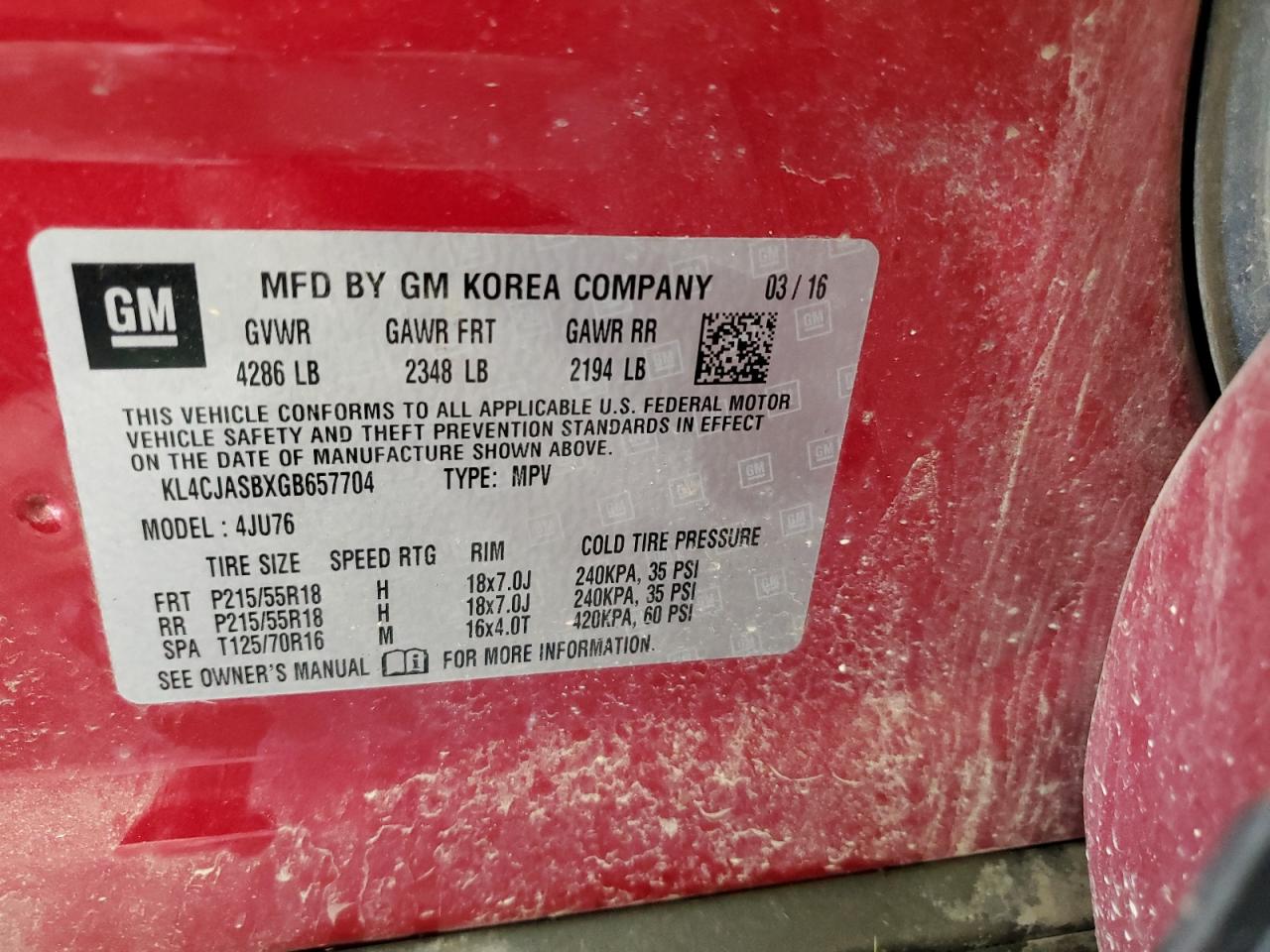 KL4CJASBXGB657704 2016 Buick Encore