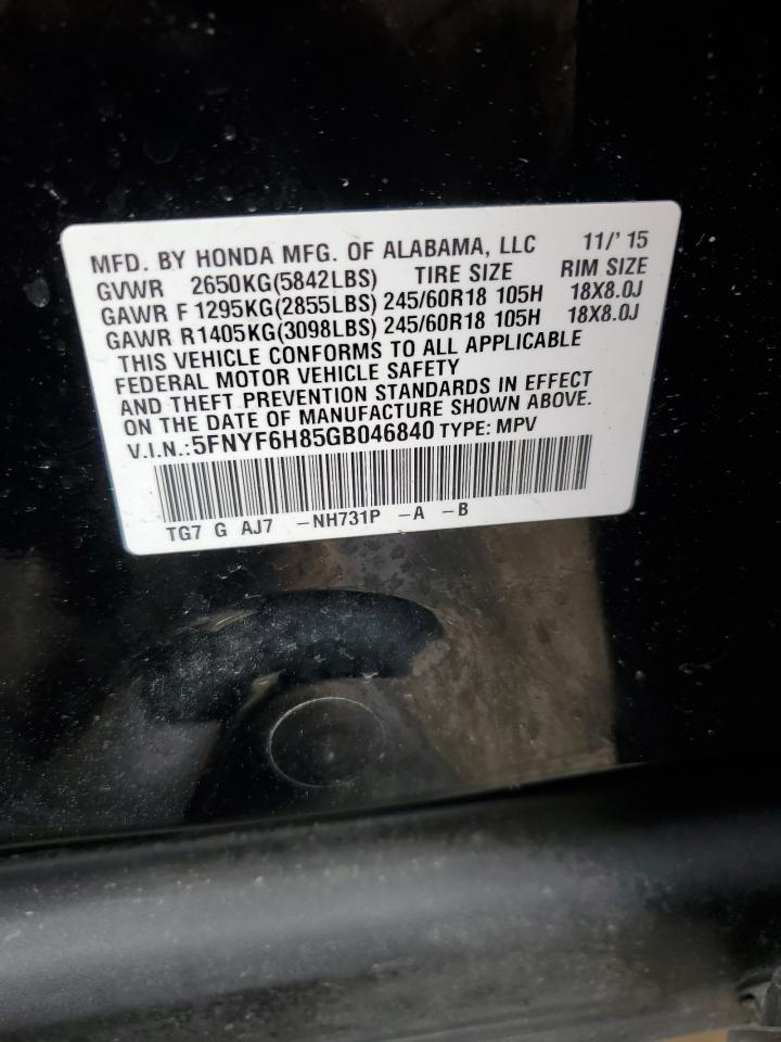 5FNYF6H85GB046840 2016 Honda Pilot Exl