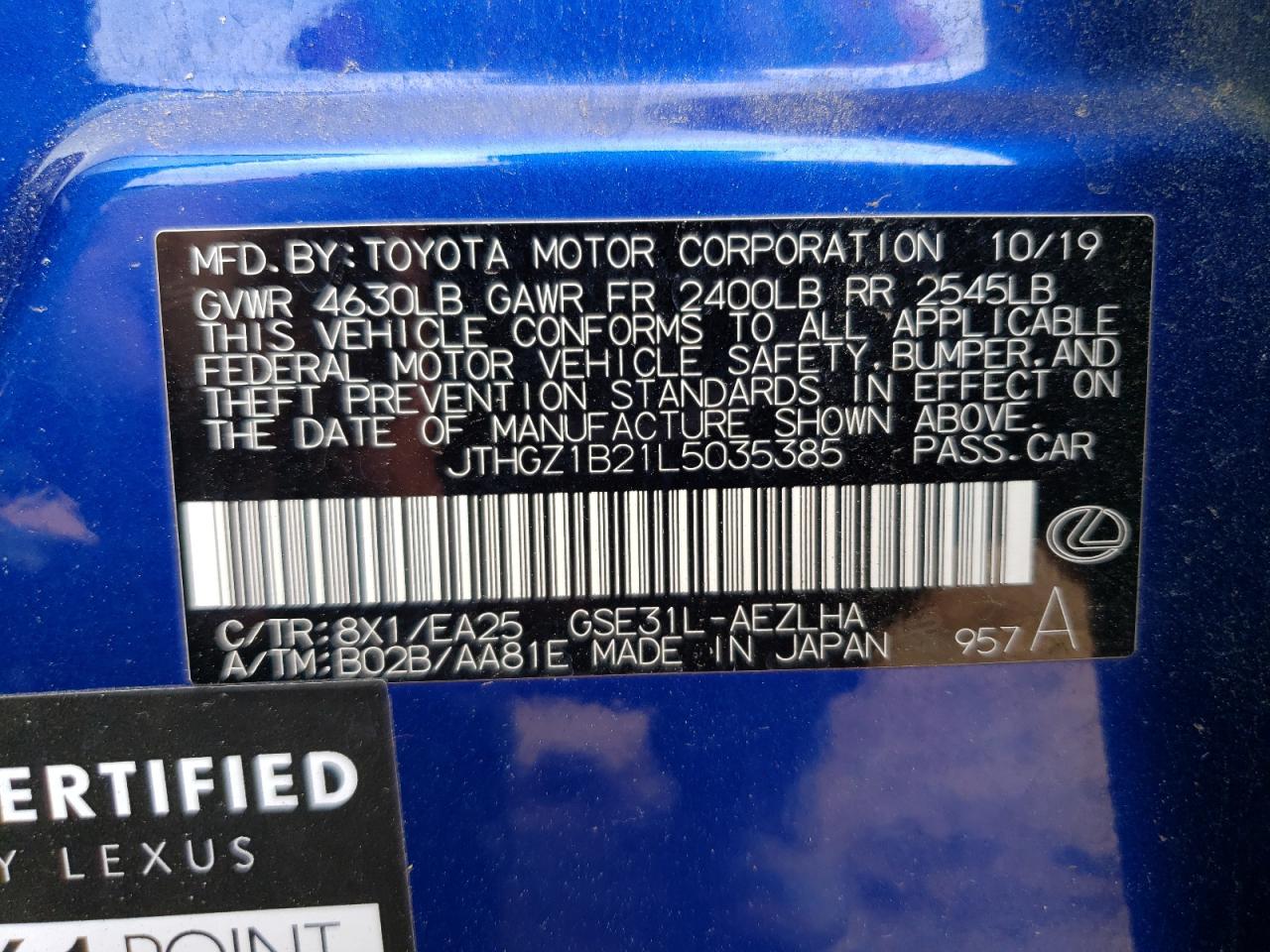 JTHGZ1B21L5035385 2020 Lexus Is 350 F-Sport