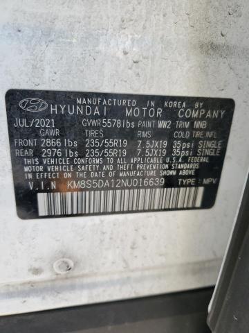 2022 Hyundai Santa Fe Limited VIN: KM8S5DA12NU016639 Lot: 53292594