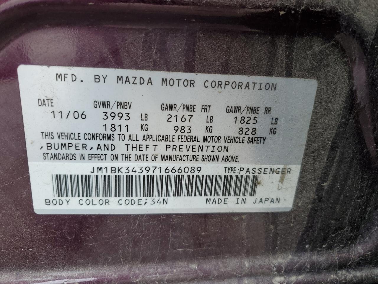 JM1BK343971666089 2007 Mazda 3 Hatchback