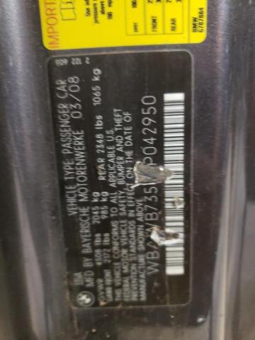 2008 BMW 335 I VIN: WBAWB73508P042950 Lot: 54078814