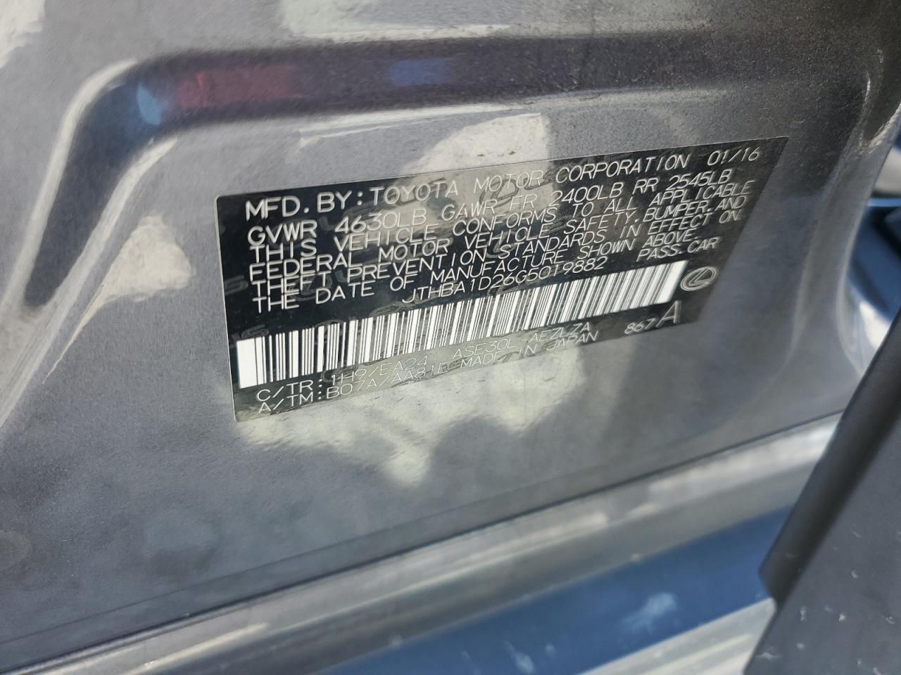 JTHBA1D26G5019882 2016 Lexus Is 200T