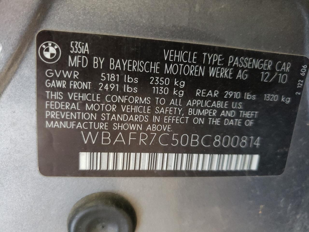 WBAFR7C50BC800814 2011 BMW 535 I