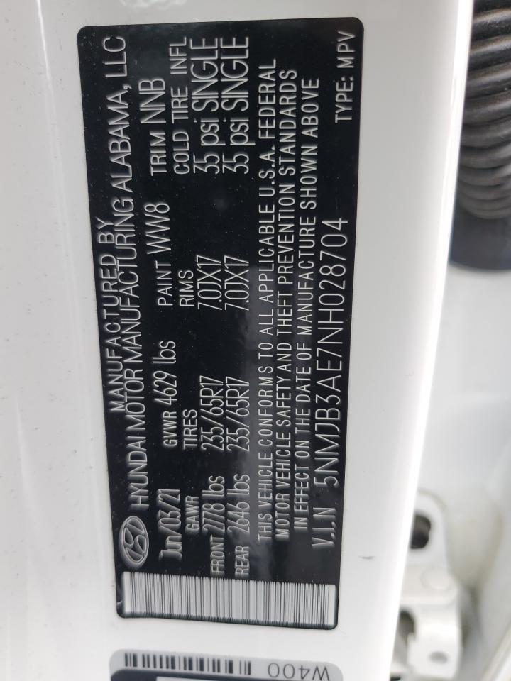 5NMJB3AE7NH028704 2022 Hyundai Tucson Sel