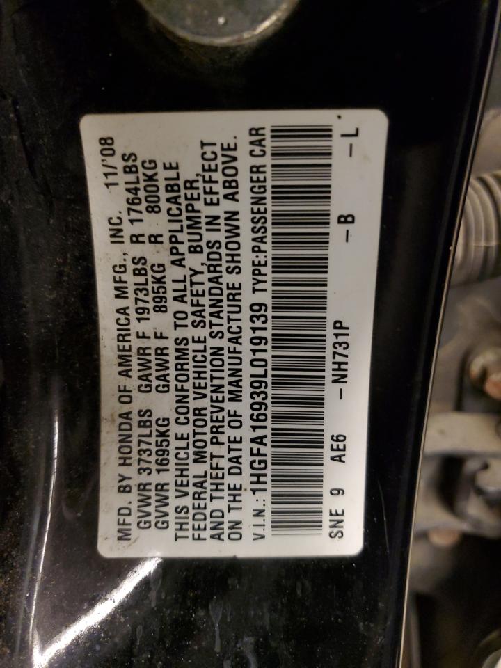 1HGFA16939L019139 2009 Honda Civic Exl