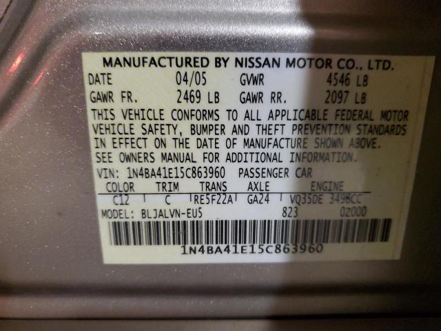 2005 Nissan Maxima Se VIN: 1N4BA41E15C863960 Lot: 55288624