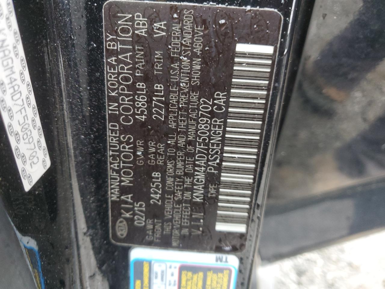 KNAGM4AD7F5089702 2015 Kia Optima Hybrid