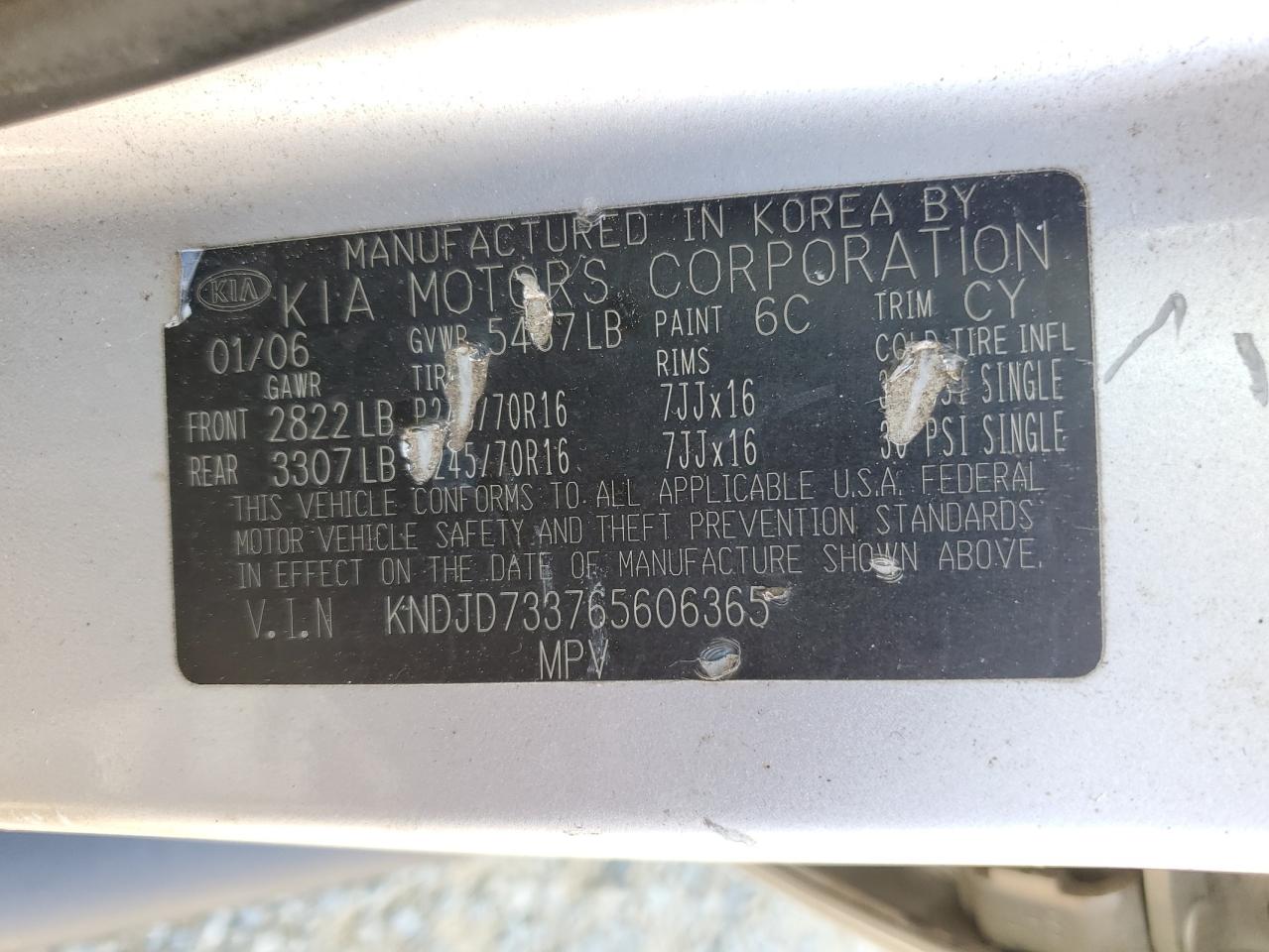 KNDJD733765606365 2006 Kia Sorento Ex