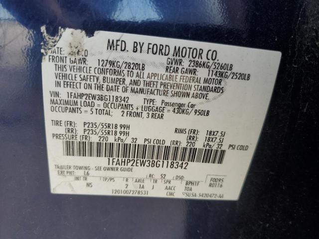 2011 Ford Taurus Sel VIN: 1FAHP2EW3BG118342 Lot: 54807394