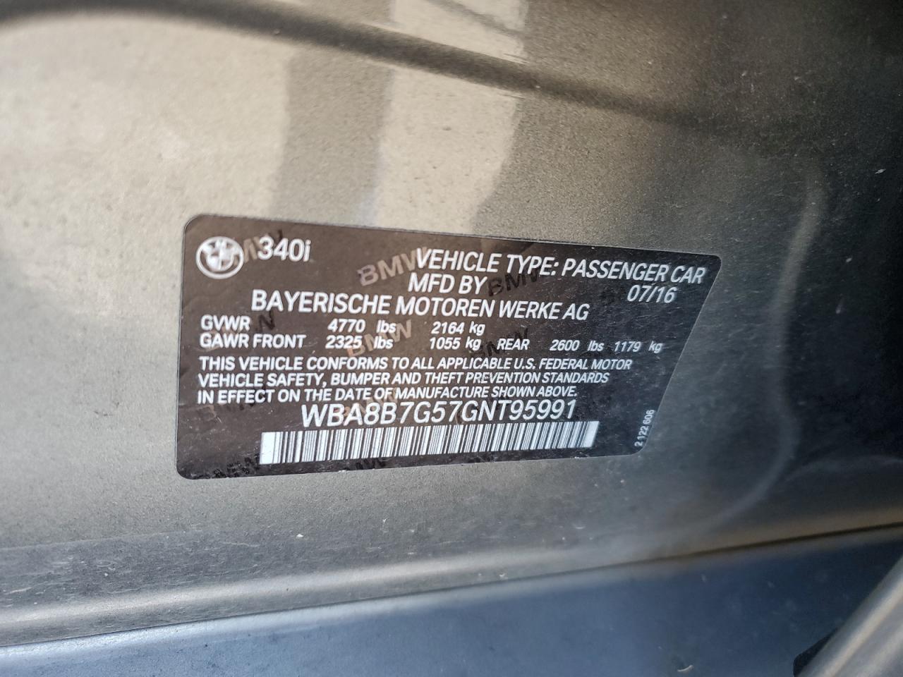 WBA8B7G57GNT95991 2016 BMW 340 Xi