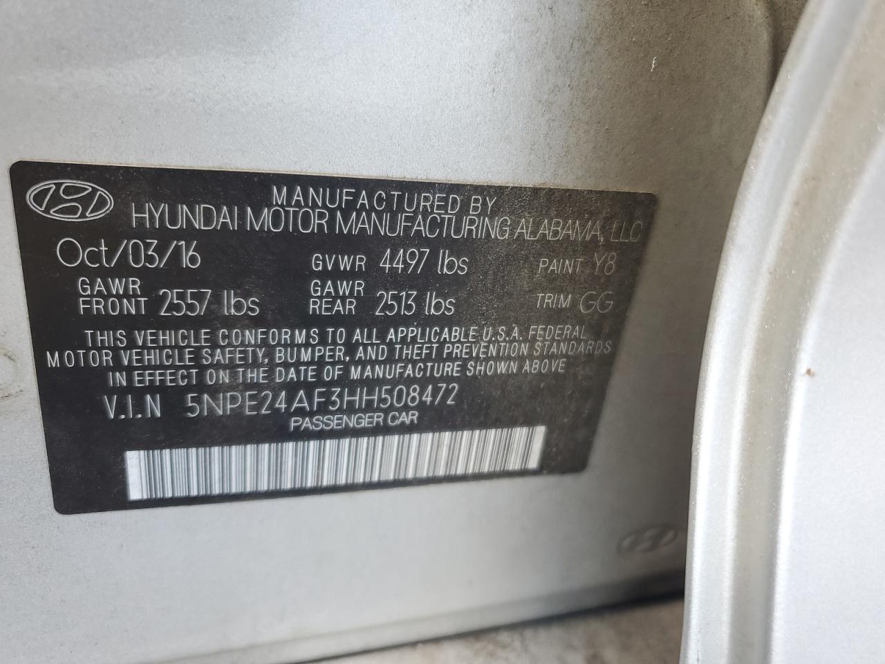 5NPE24AF3HH508472 2017 Hyundai Sonata Se