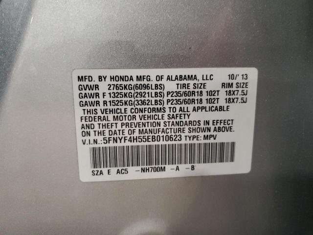 2014 Honda Pilot Exl VIN: 5FNYF4H55EB010623 Lot: 53969564