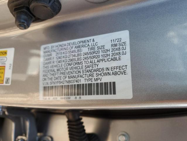 2022 HONDA PILOT SE 5FNYF5H27NB037401