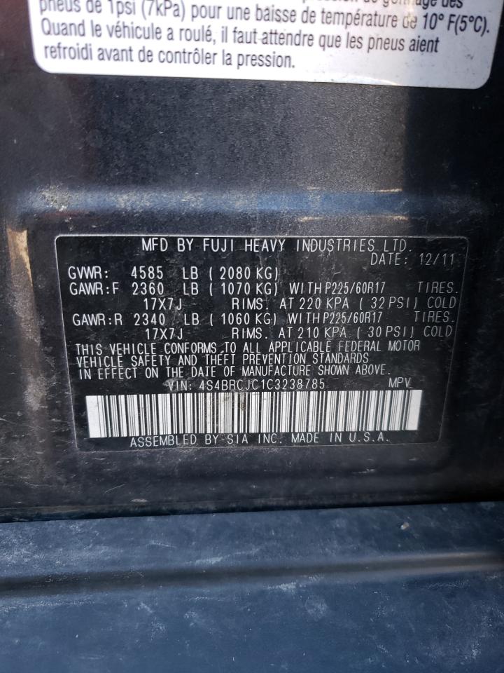 4S4BRCJC1C3238785 2012 Subaru Outback 2.5I Limited