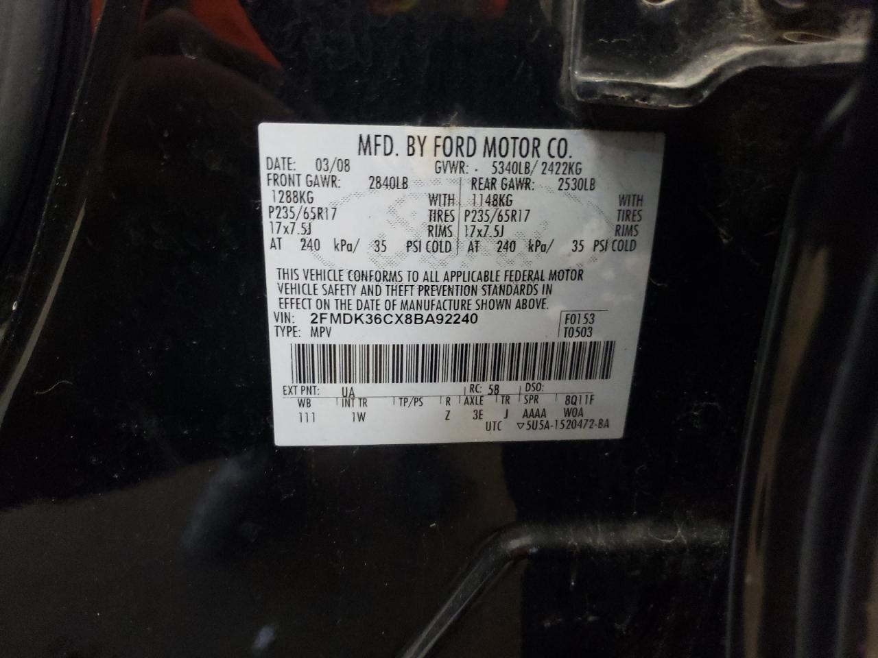 2FMDK36CX8BA92240 2008 Ford Edge Se