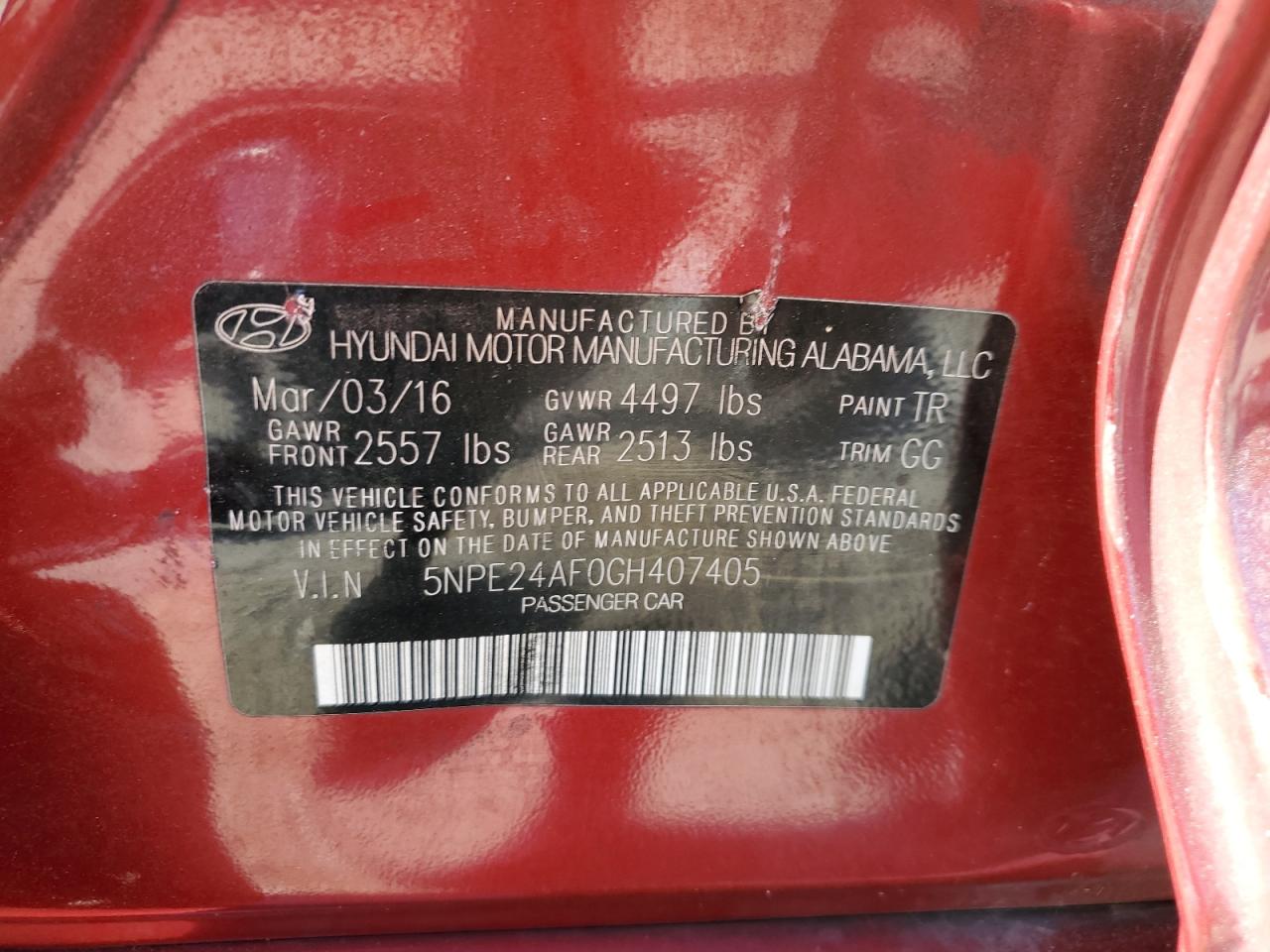 5NPE24AF0GH407405 2016 Hyundai Sonata Se