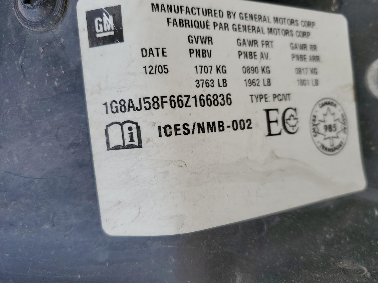 1G8AJ58F66Z166836 2006 Saturn Ion Level 2