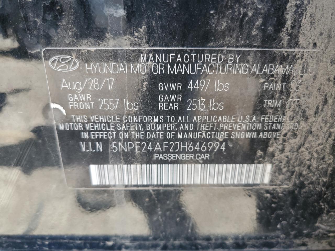 5NPE24AF2JH646994 2018 Hyundai Sonata Se