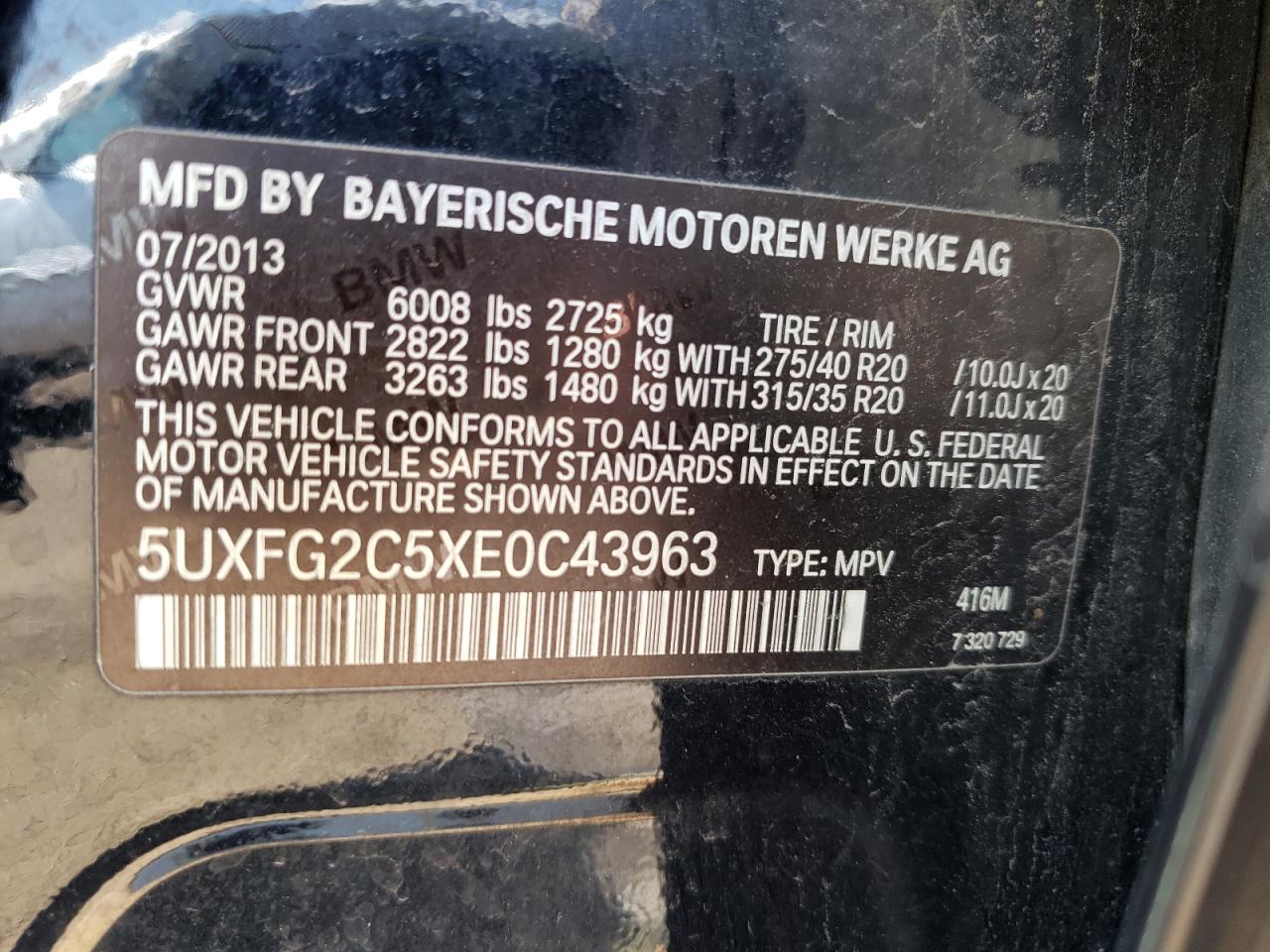 5UXFG2C5XE0C43963 2014 BMW X6 xDrive35I