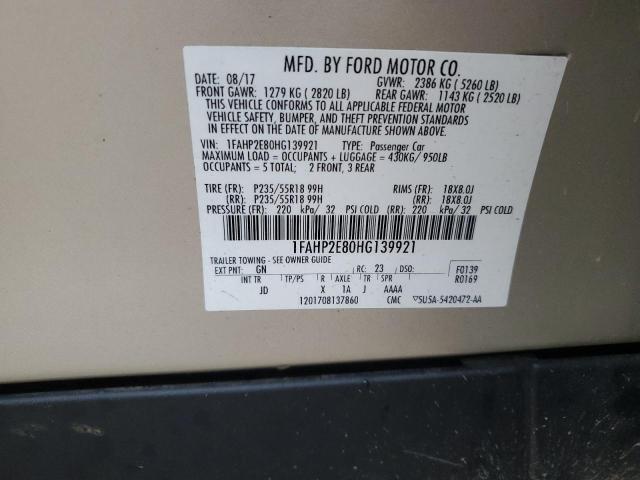 2017 Ford Taurus Sel VIN: 1FAHP2E80HG139921 Lot: 52313734