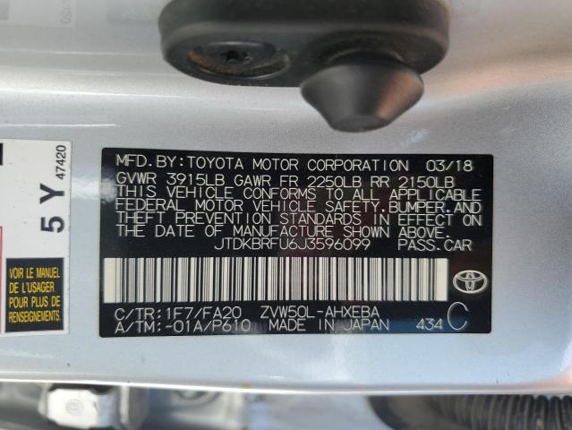2018 Toyota Prius VIN: JTDKBRFU6J3596099 Lot: 57345464