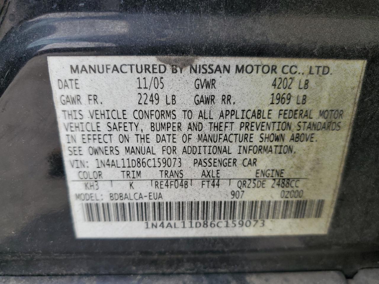 1N4AL11D86C159073 2006 Nissan Altima S