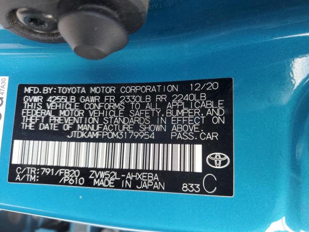 2021 Toyota Prius Prime Le VIN: JTDKAMFP0M3179954 Lot: 55644974