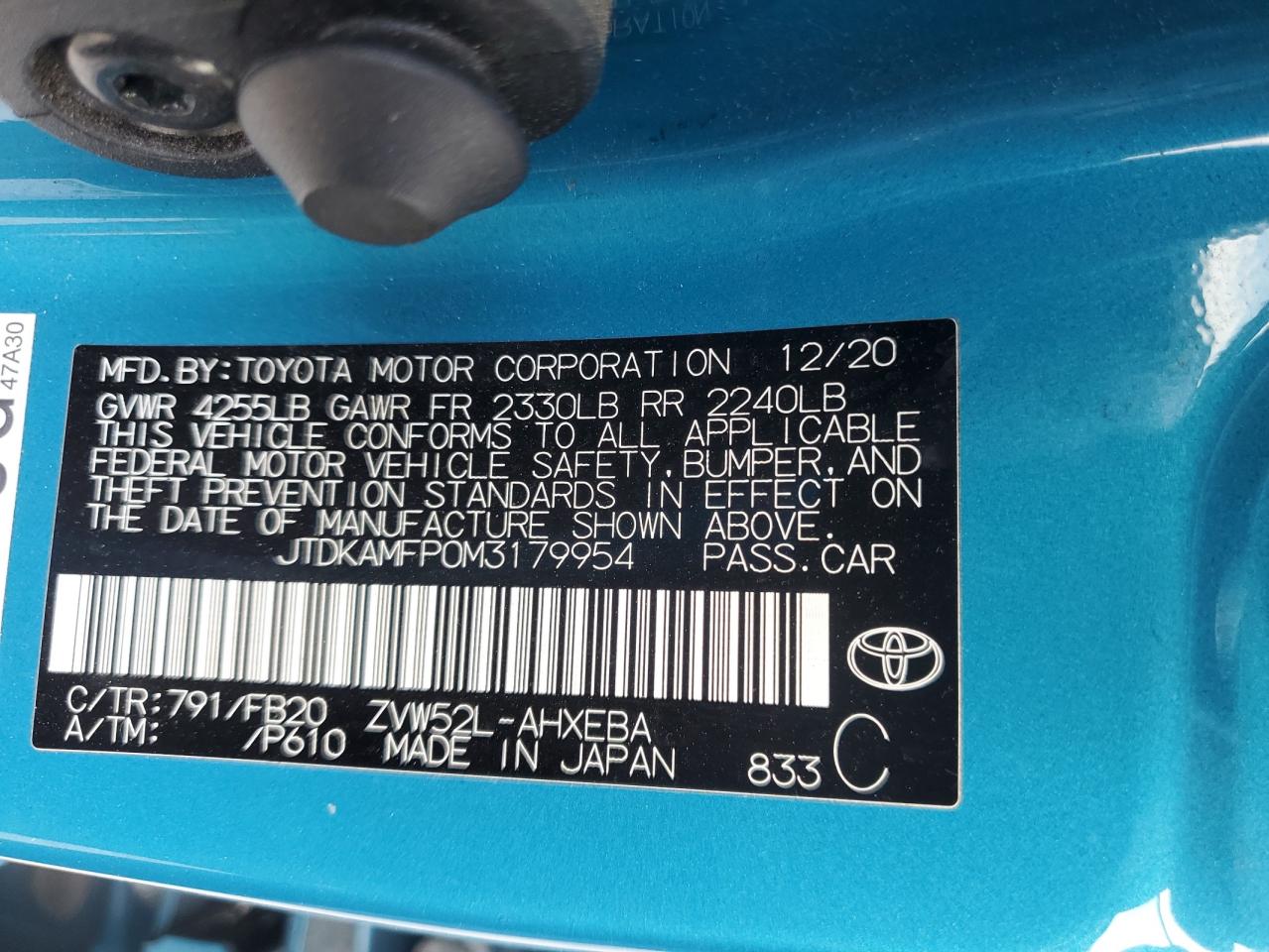 JTDKAMFP0M3179954 2021 Toyota Prius Prime Le